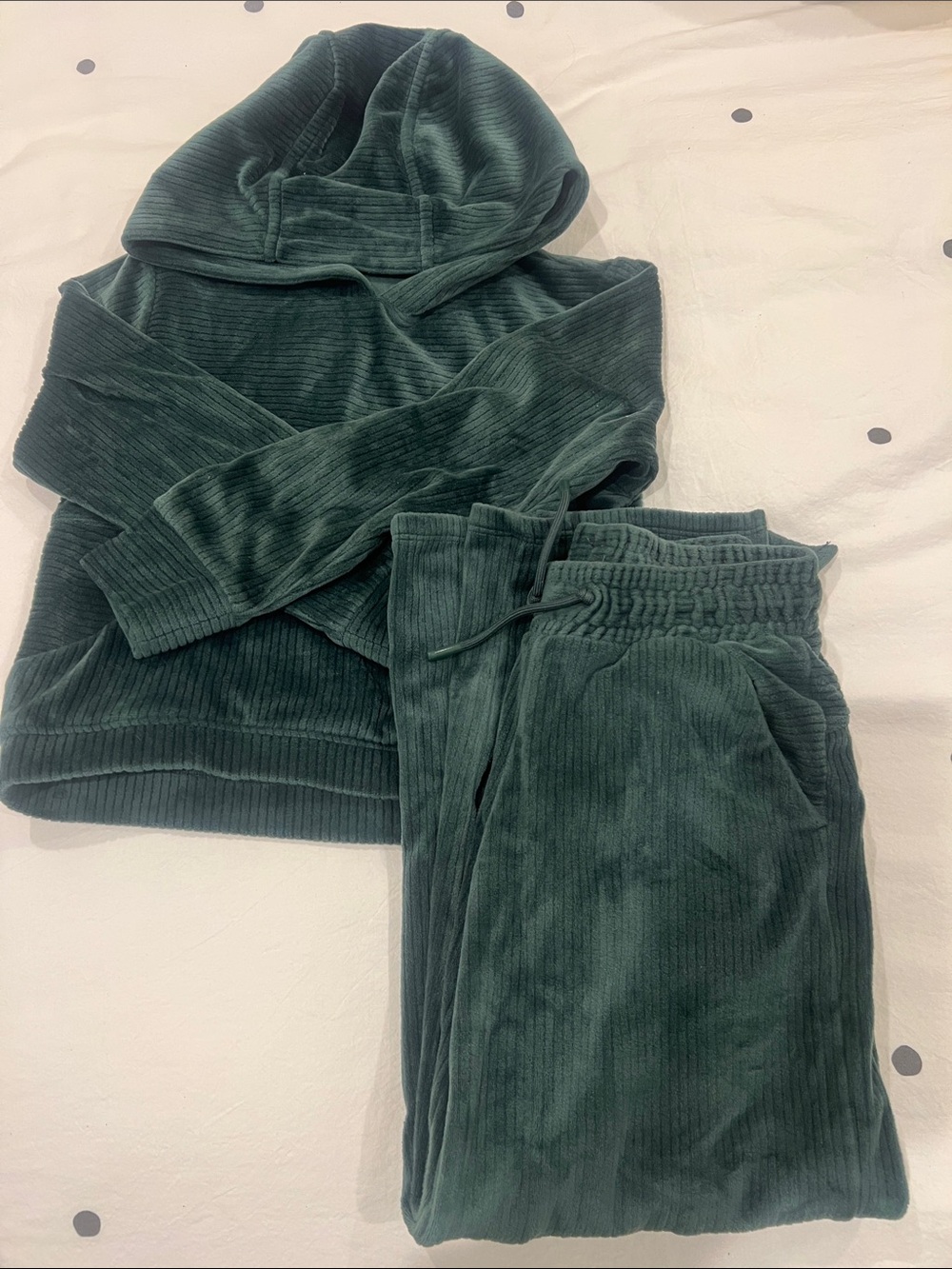 Girls all in motion Dark Green velour Ribbed Hoodie & Joggers Set